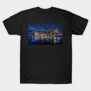 Salford Quays Media City Reflection at Night T-Shirt